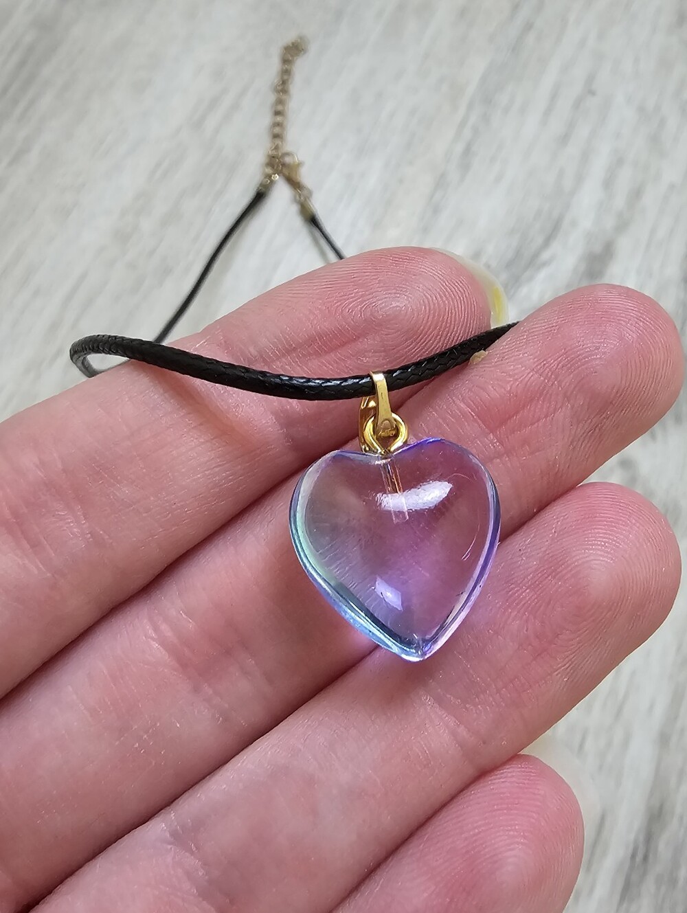Translucent Ombre Heart Charm Cord Necklace